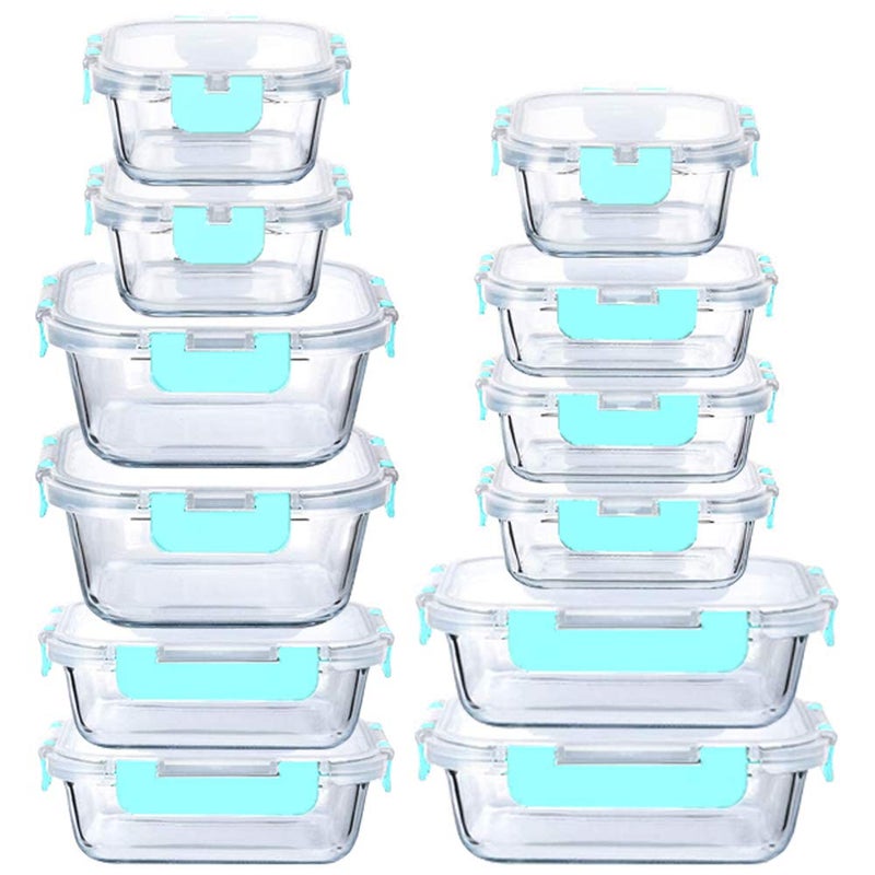 LYTIO Glass Food Containers Storage Organizers for Kitchen Pantry | BPA Free | Leak Proof | Odor Proof | Stain Resistant | 12 Sets | Freezer and Oven Safe (Blue) - Image 1